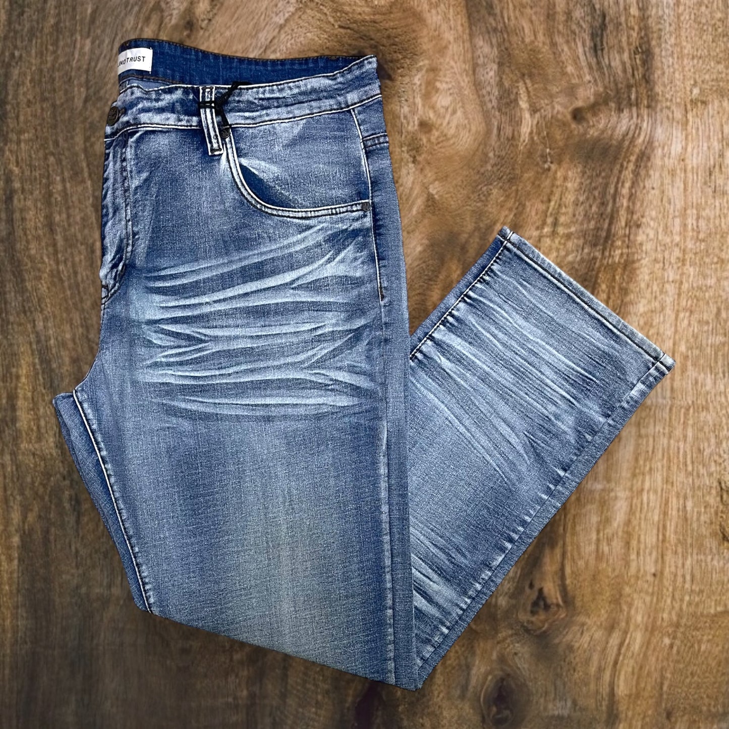 BTP24082X - Big Men's Washed Clean Look Denim Slim-Fit Stretch Jeans