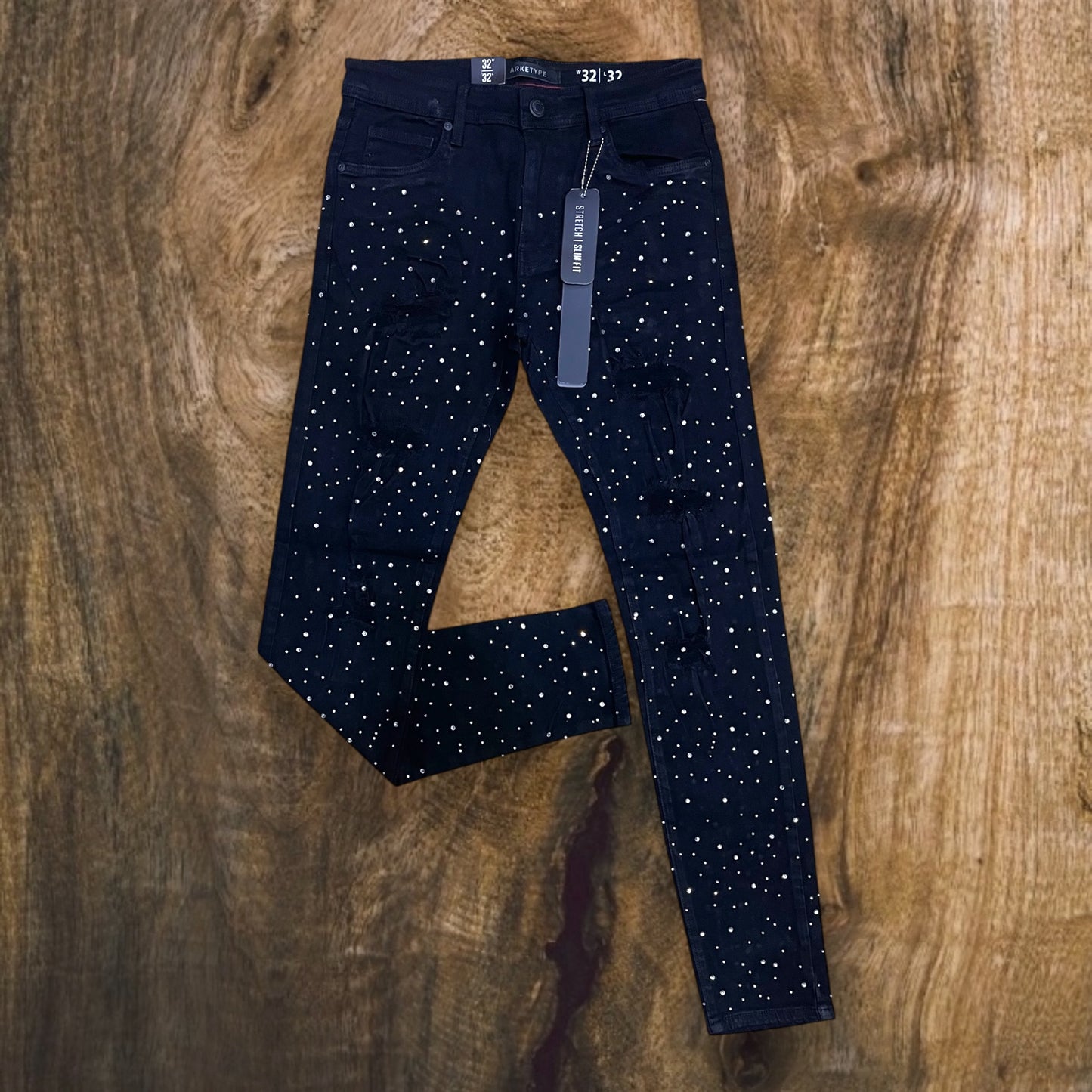P547 - Rip & Repair All Over Rhinestone Slim-Fit Stretch Jeans