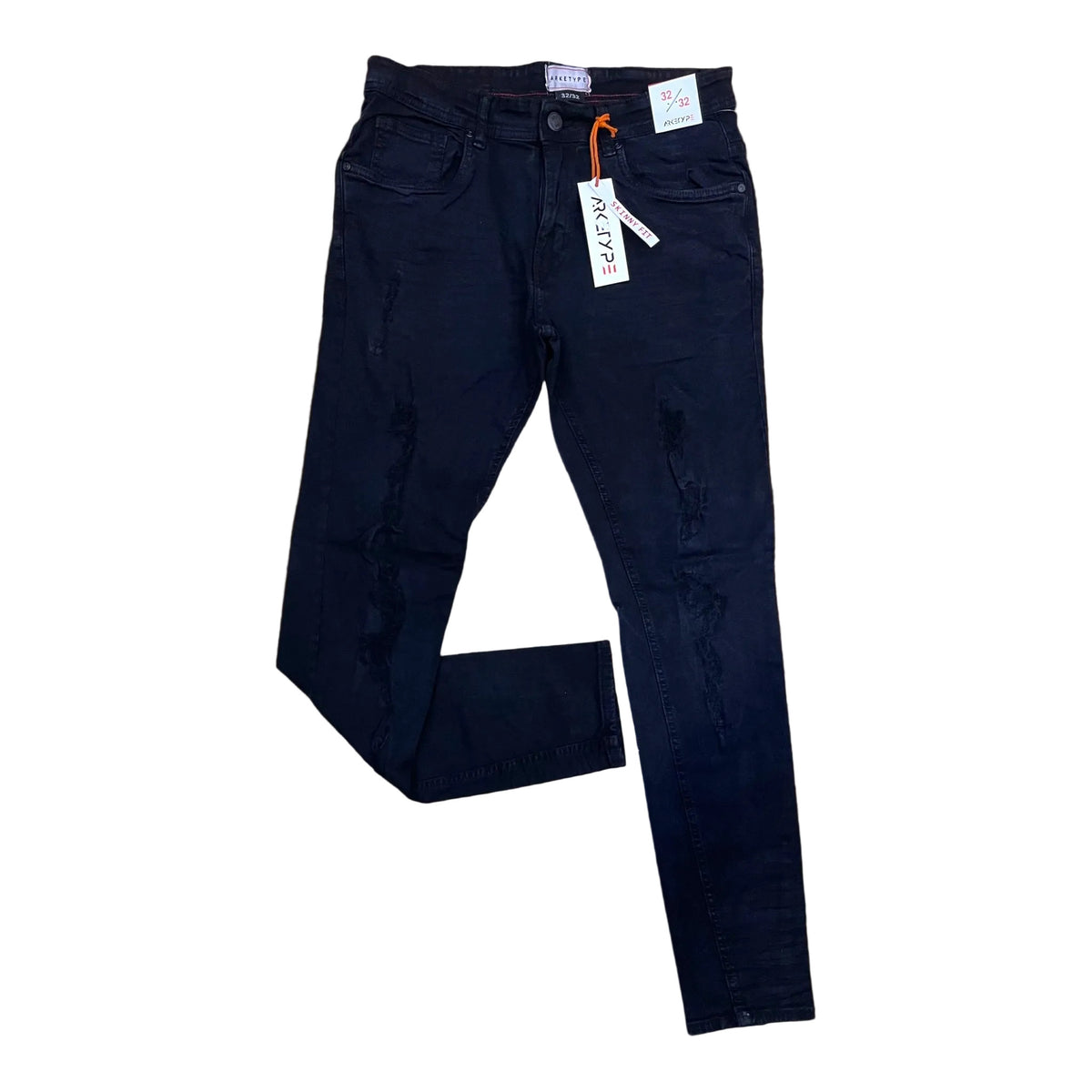 Arketype Core Ripped Slim-Fit Stretch Jeans in black for men