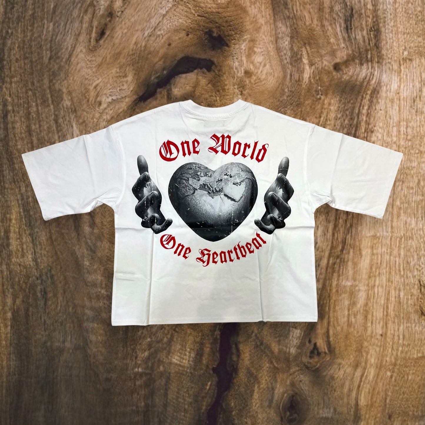 RK1481600 - Rule the World Cropped Drop Shoulder Graphic T-Shirt (White)