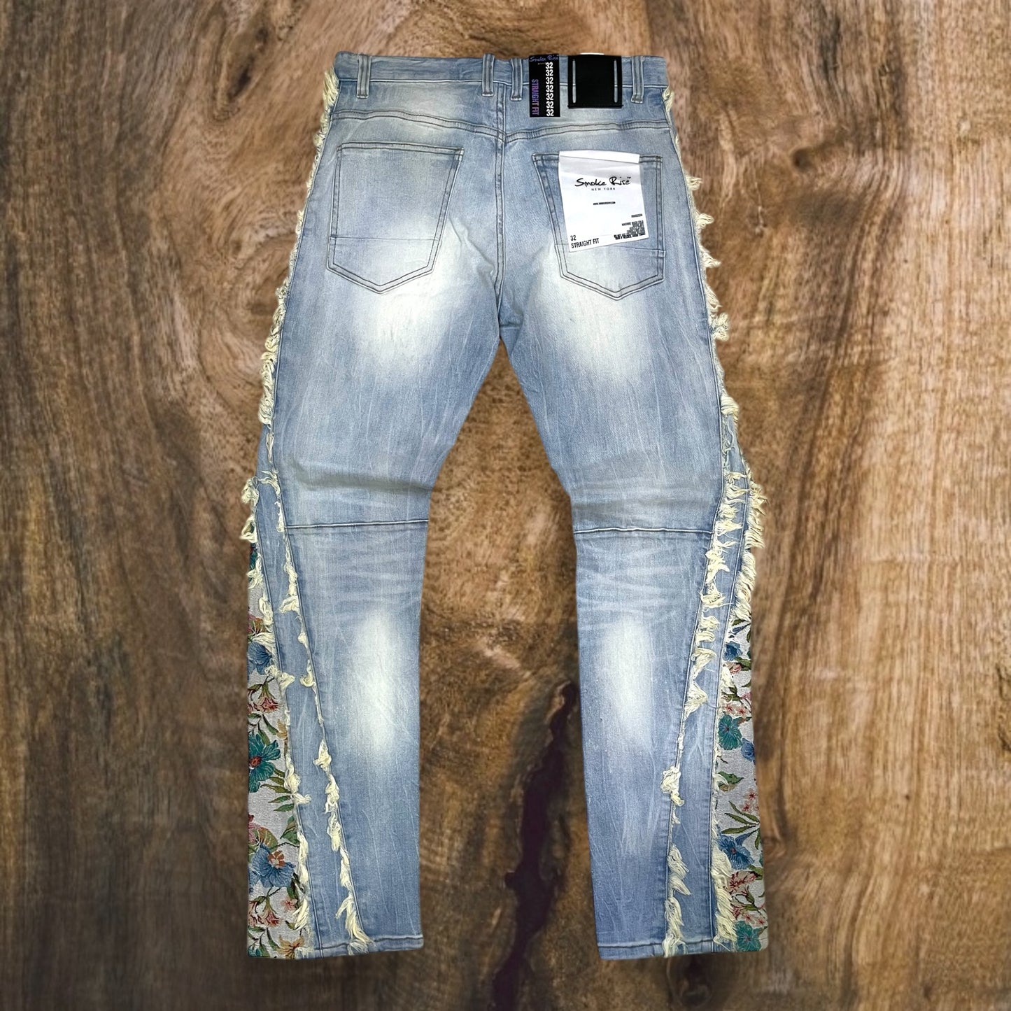 JP25113 - Premium Stacked Denim Pants with Tapestry Embo Fashion