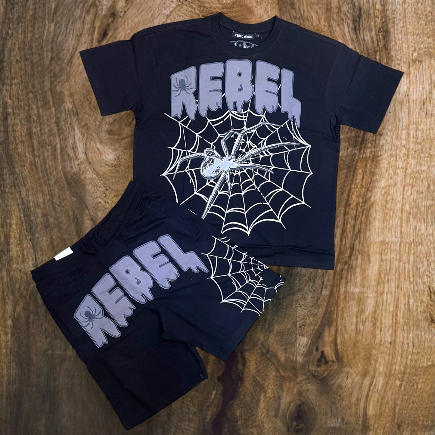 151-169- Rebel Spider Oversized T-Shirt, Shorts SET