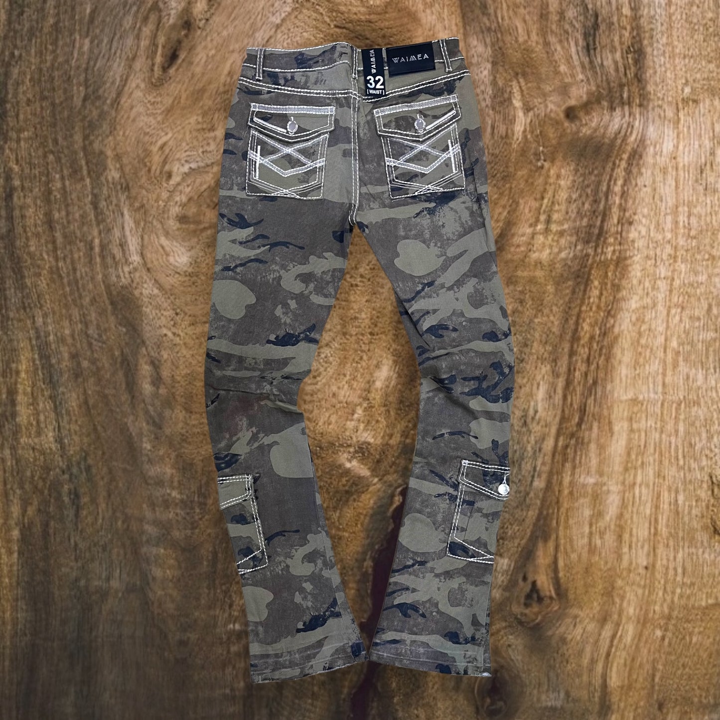 M8268T - Men's Camo Stacked Flare Jeans with Cargo Pockets