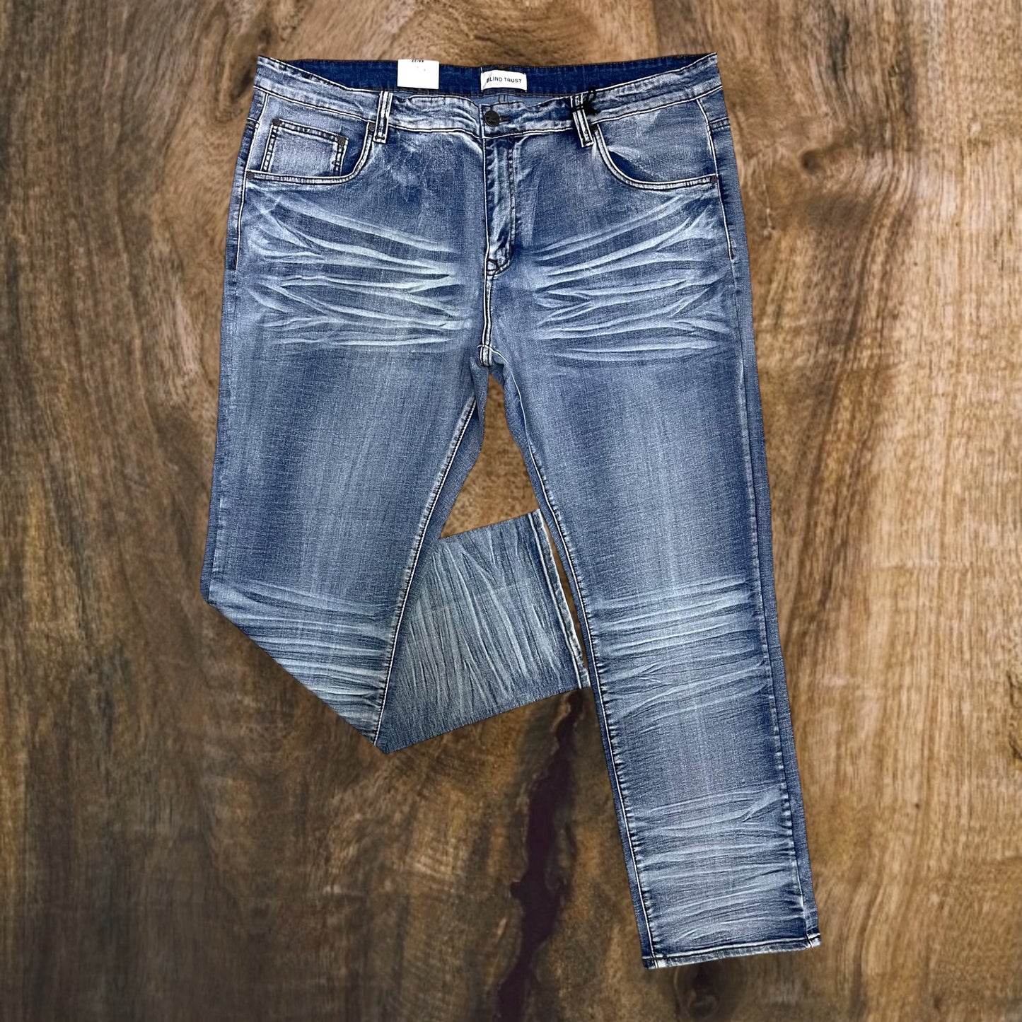 BTP24082X - Big Men's Washed Clean Look Denim Slim-Fit Stretch Jeans