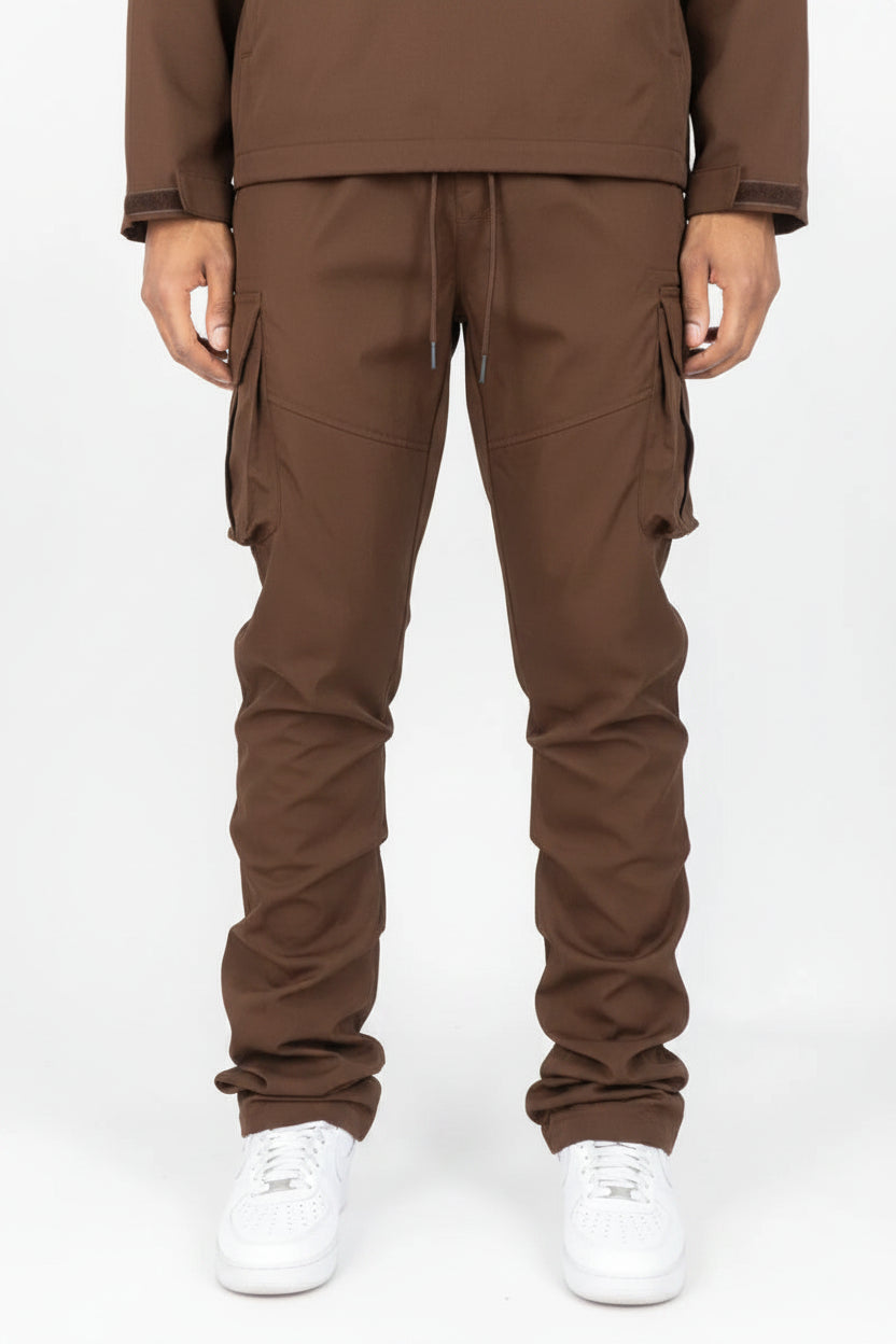 WH-100-422 - Solid Cargo Stacked Nylon Pants