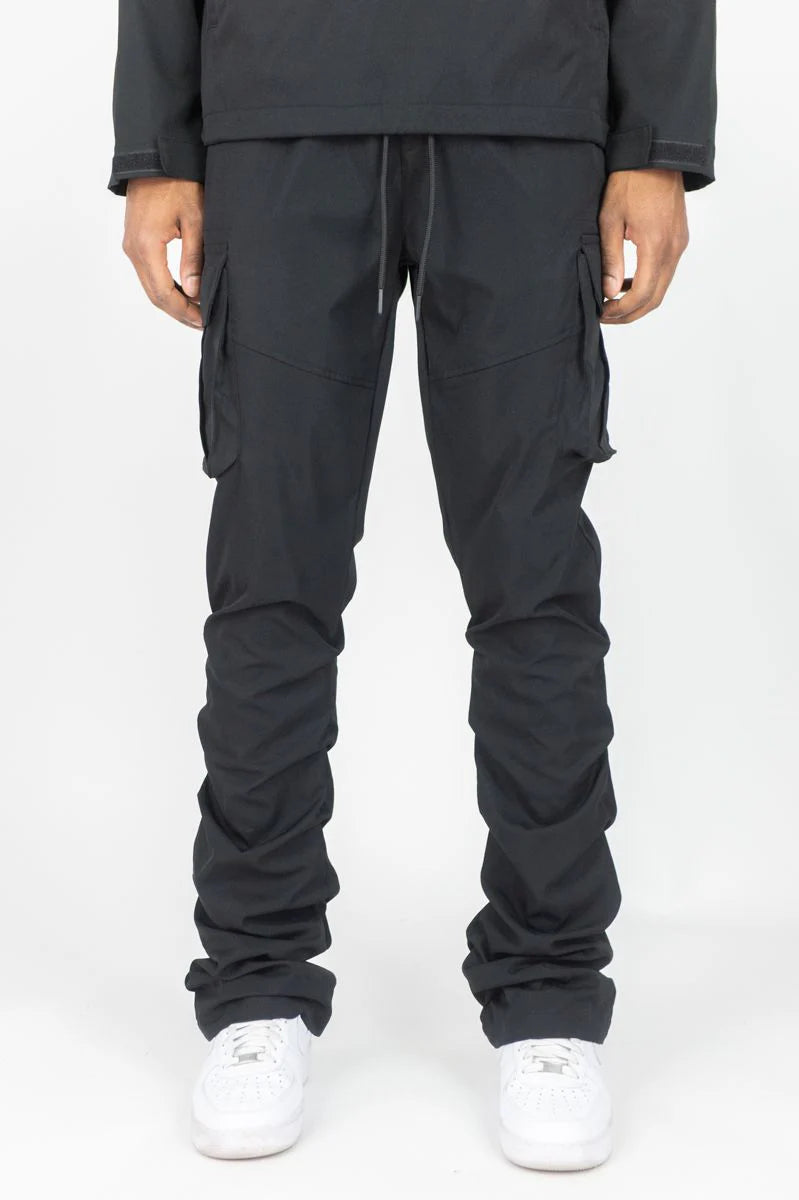 WH-100-422 - Solid Cargo Stacked Nylon Pants