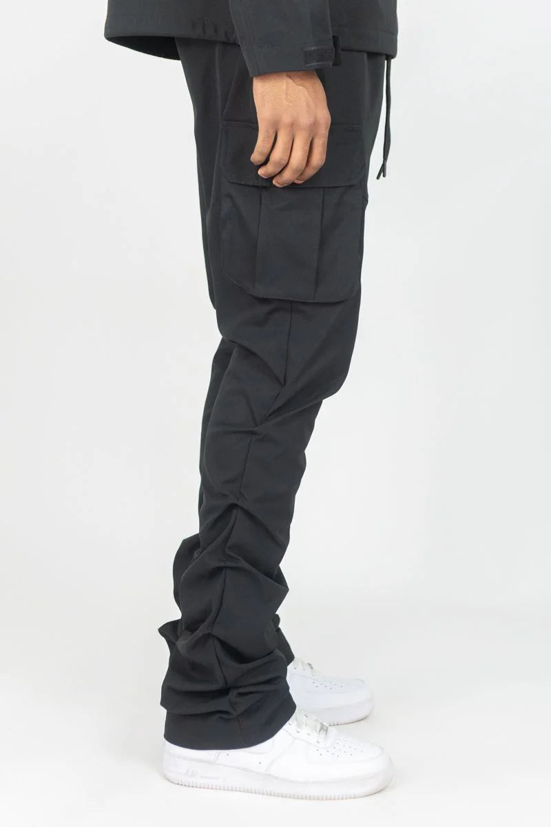 WH-100-422 - Solid Cargo Stacked Nylon Pants