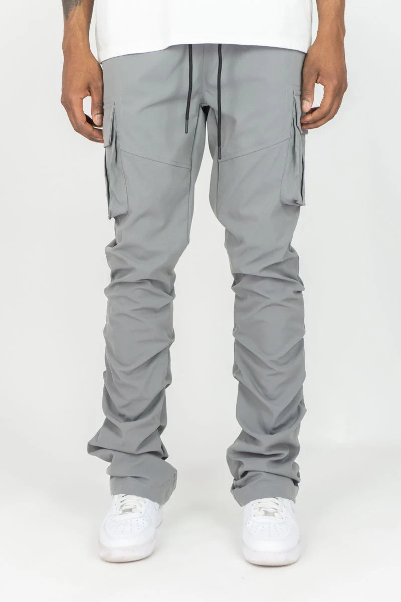 WH-100-422 - Solid Cargo Stacked Nylon Pants