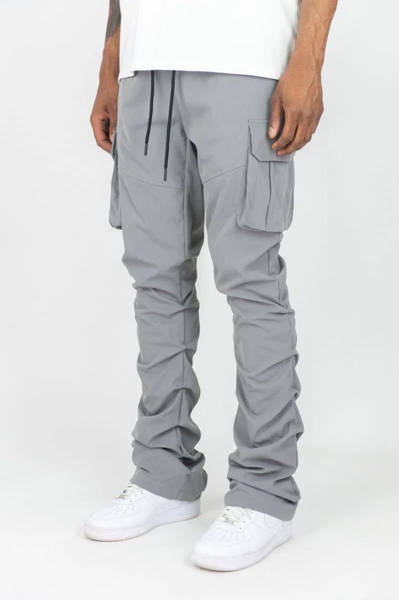 WH-100-422 - Solid Cargo Stacked Nylon Pants