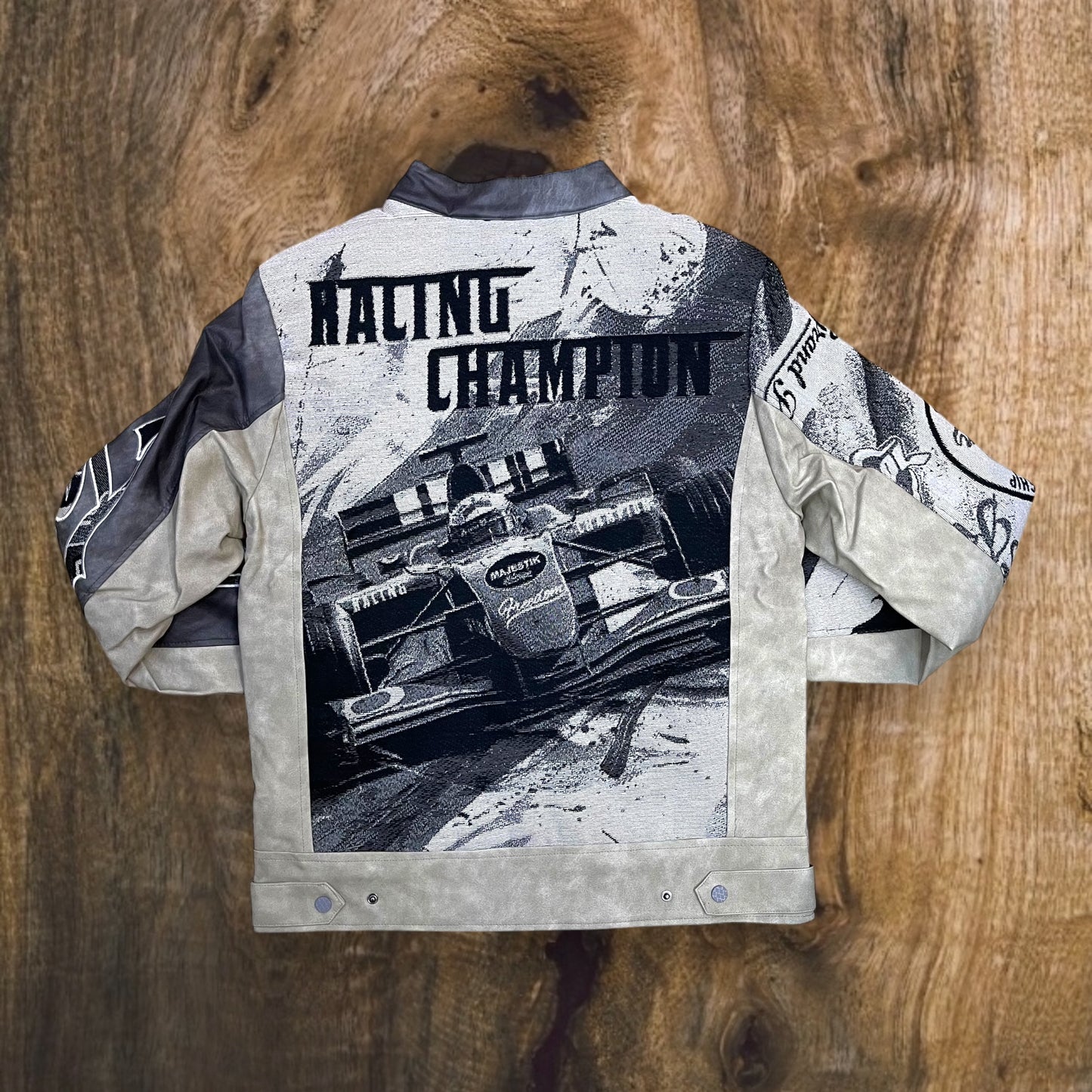 JJ2451 - Men's Tapestry Mixed Moto Racing Jacket (Grey)