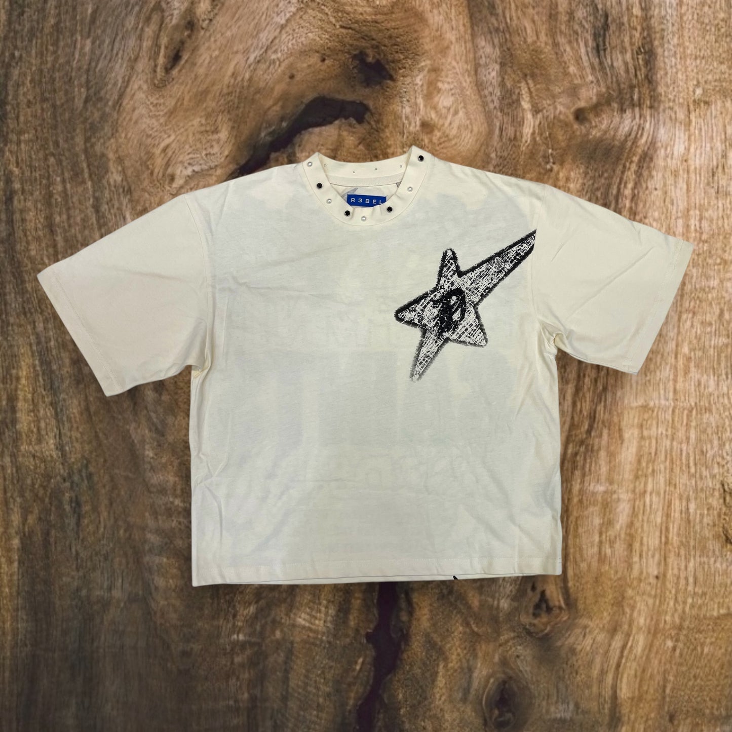 752-133 - Sinner Studs with Rhinestones Oversize Cropped Top T-Shirt