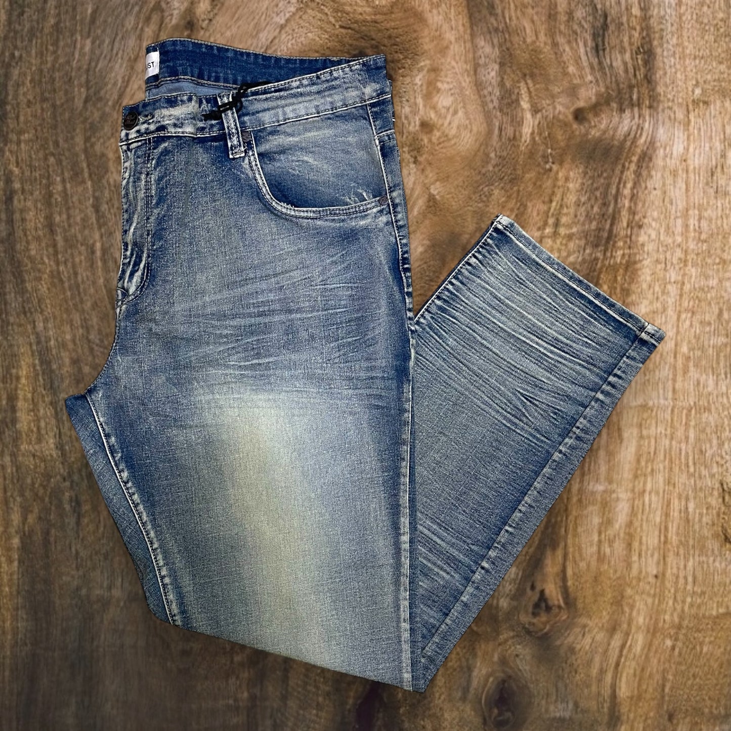 BTP24082X - Big Men's Washed Clean Look Denim Slim-Fit Stretch Jeans