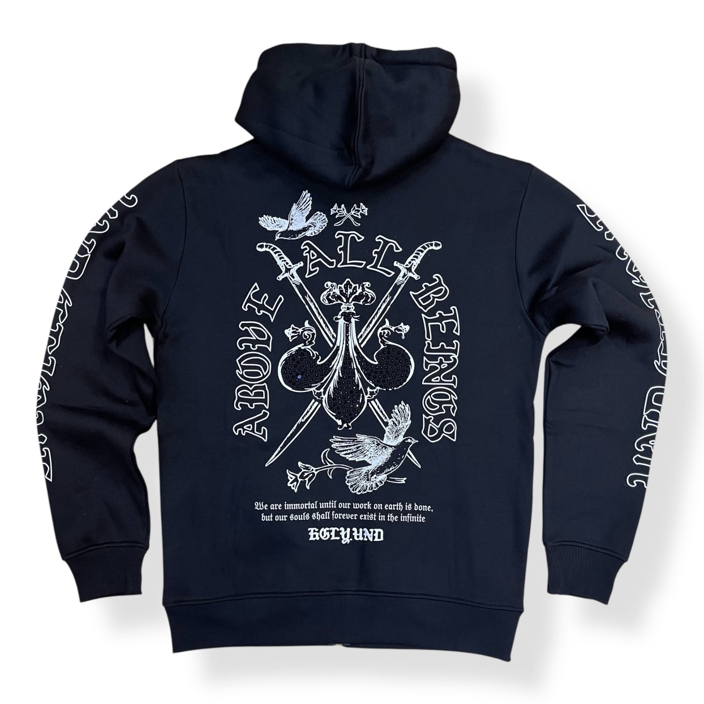 UF5604 - Above All Graphic Zip Down Rhinestone Hoodie