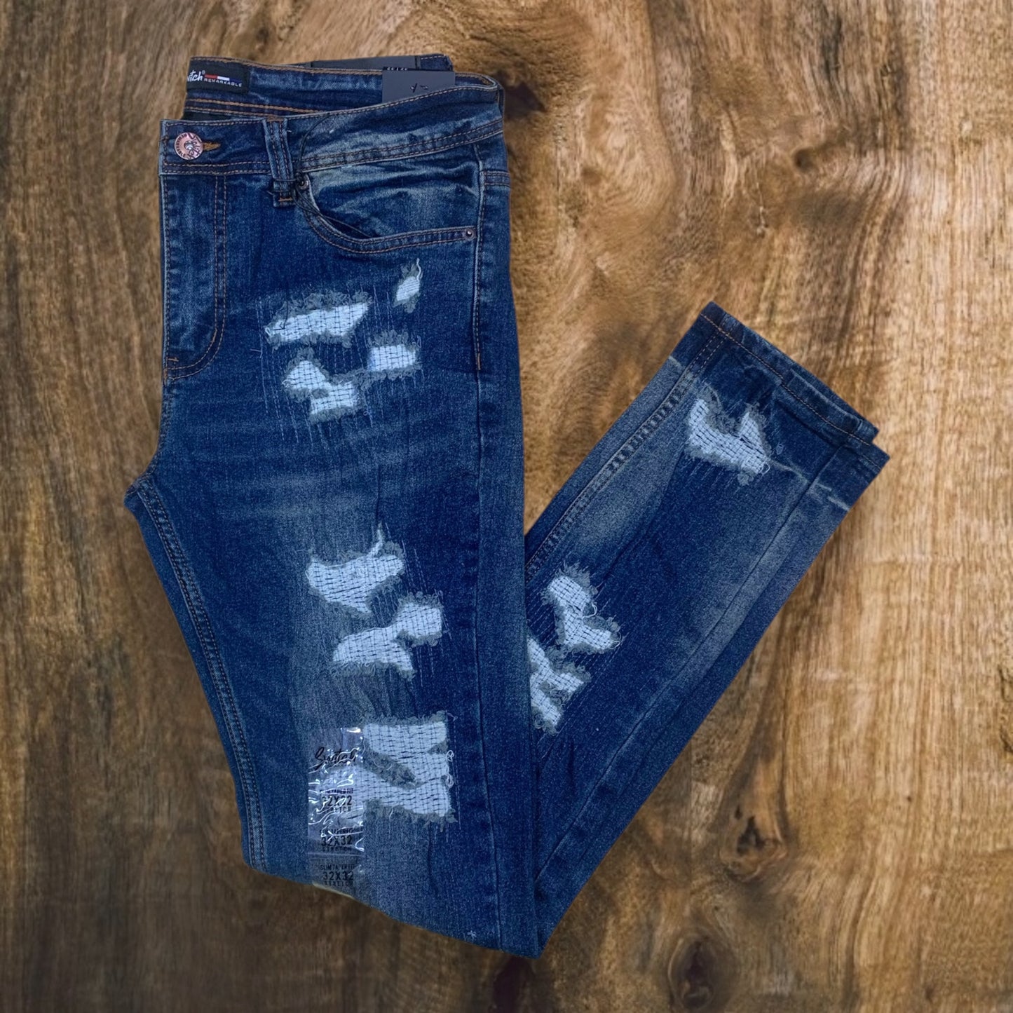 SS4606 - Premium Washed Ripped Slim-Fit Stretch Denim Jeans