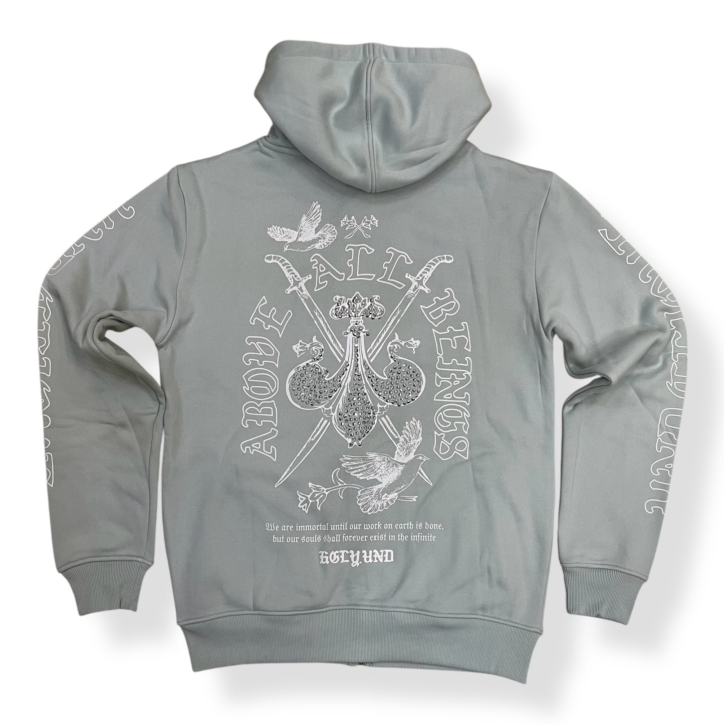 UF5604 - Above All Graphic Zip Down Rhinestone Hoodie