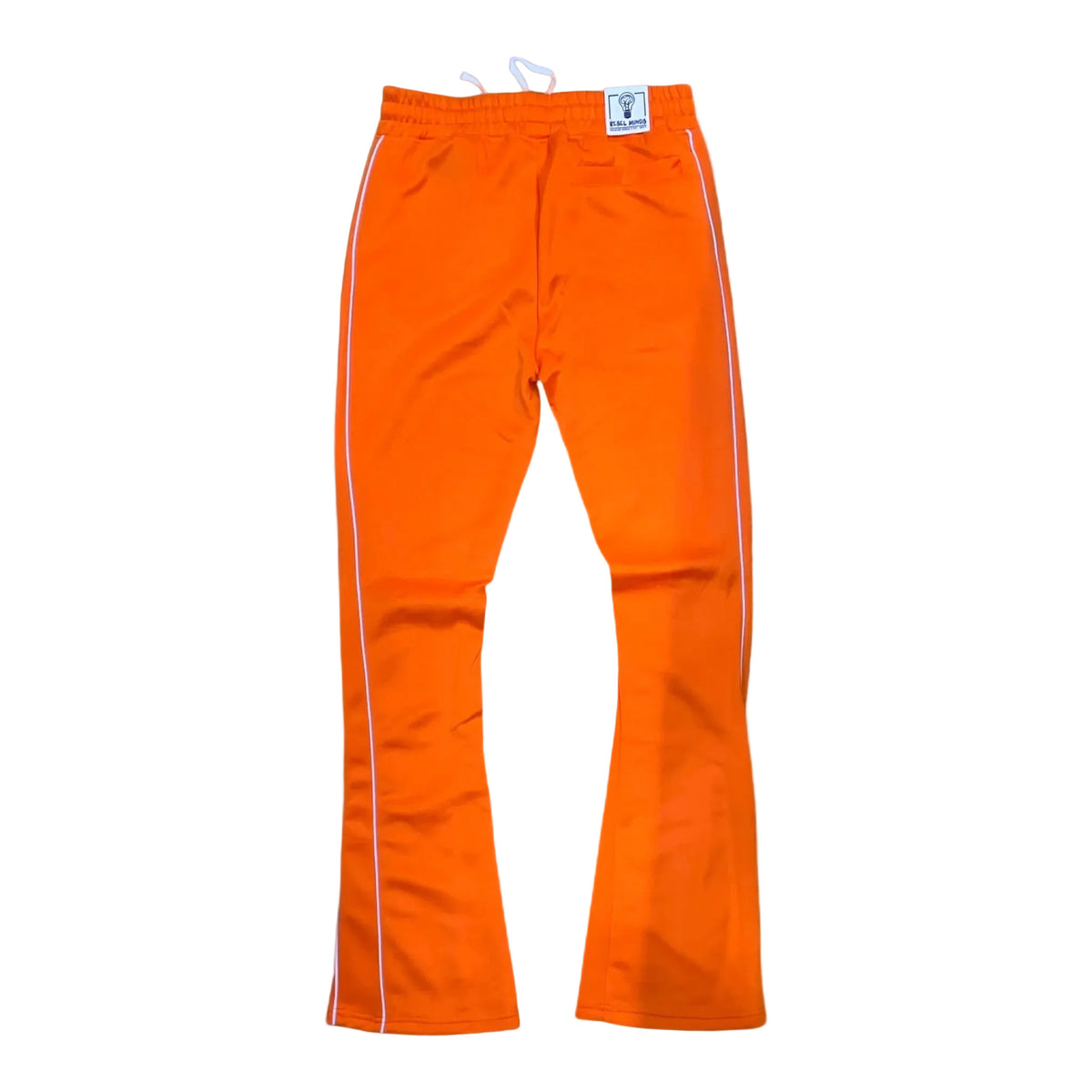 Rebel Minds orange track pants with white side stripes and drawstring waist.