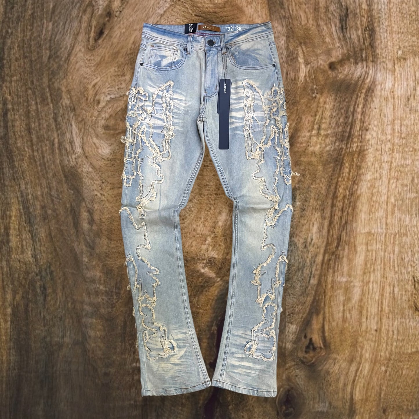 P541 - WWW Heavy Frayed Stretchable Stacked Flared Jeans