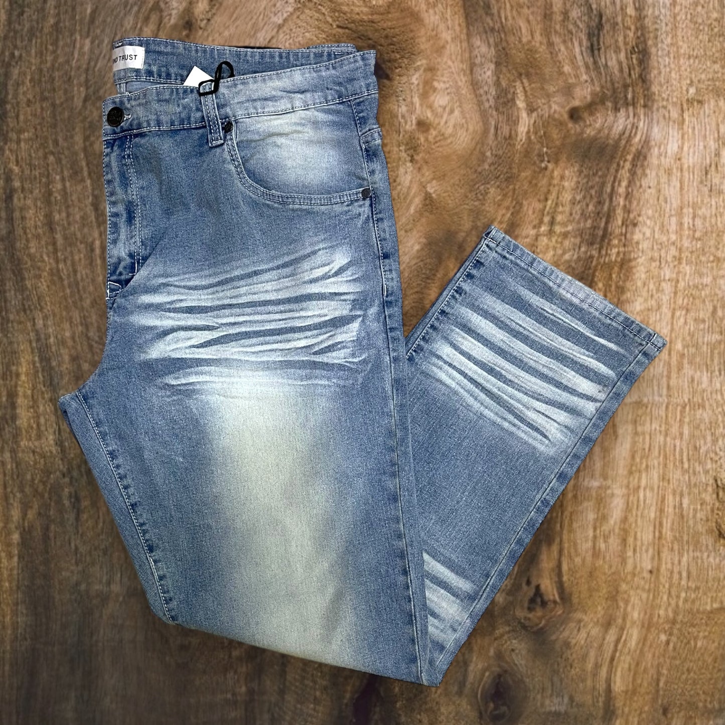 BTP24082X - Big Men's Washed Clean Look Denim Slim-Fit Stretch Jeans
