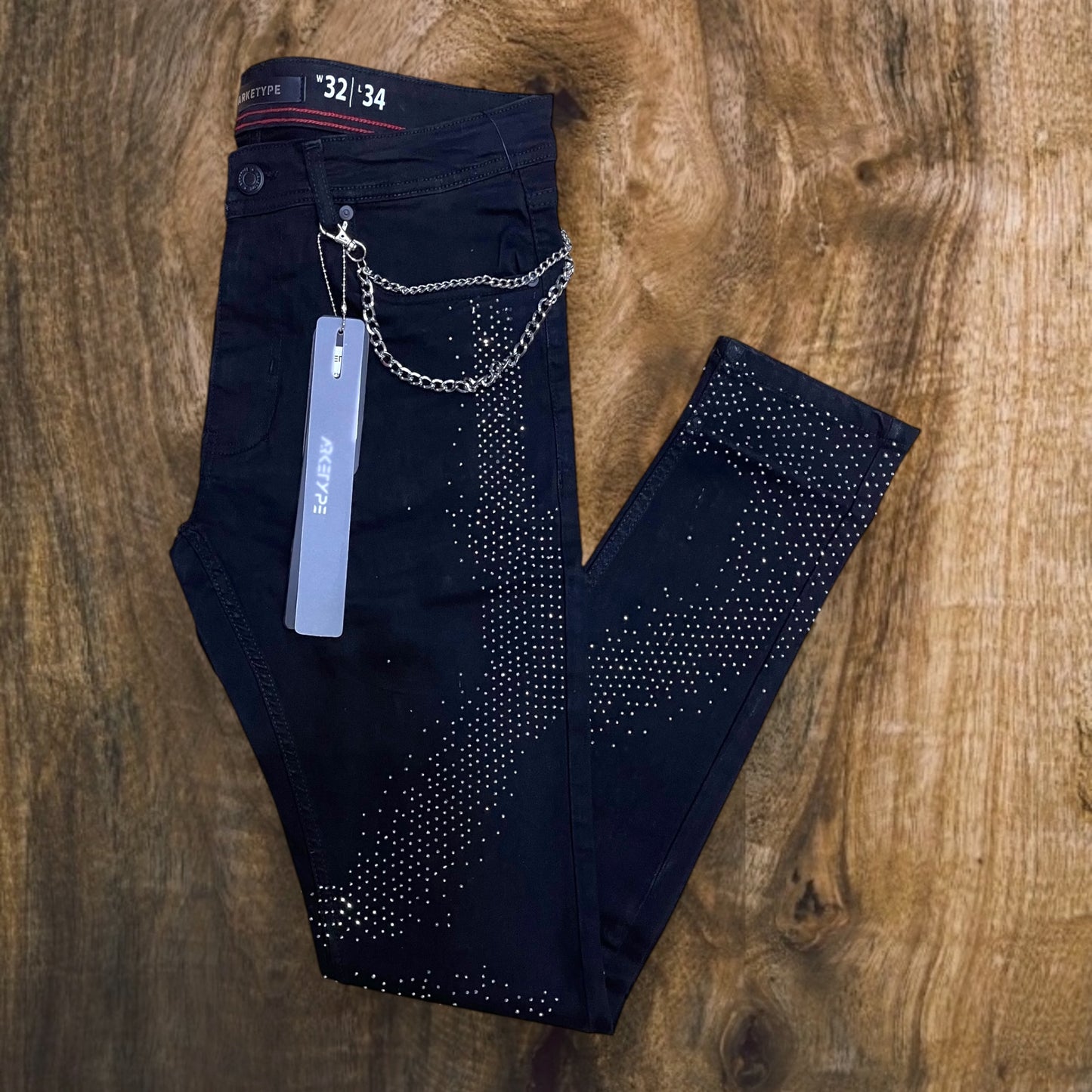 P549 - Nile Rhinestone Slim-Fit Stretch Jeans with Silver Side Chain