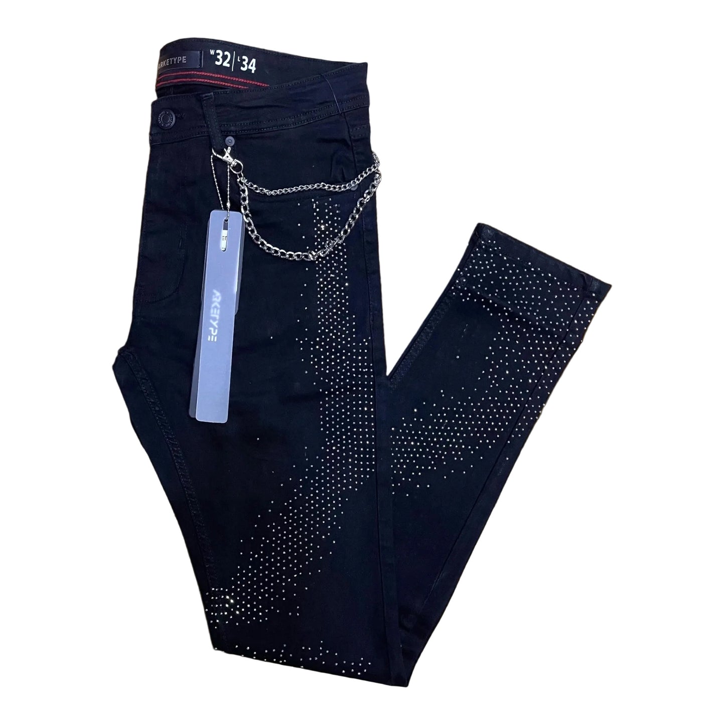 P549 - Nile Rhinestone Slim-Fit Stretch Jeans with Silver Side Chain