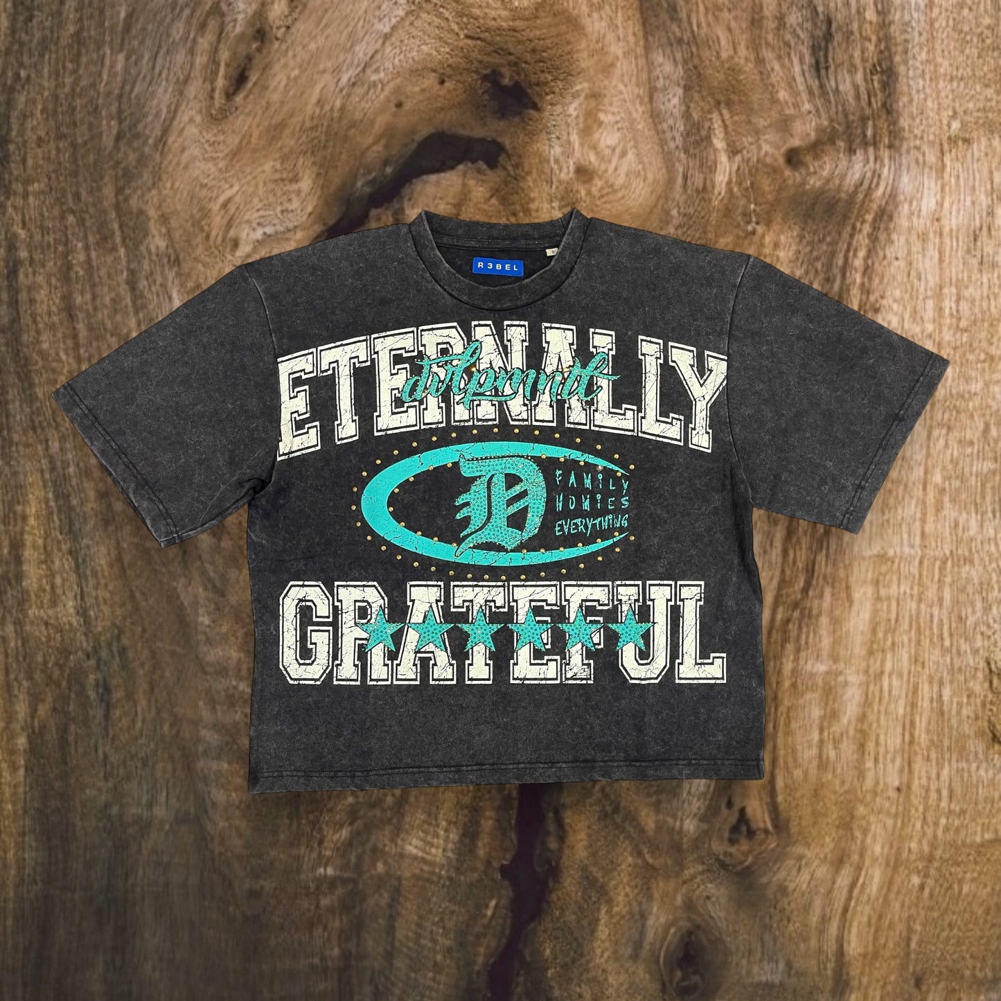752-116 - Grateful with Rhinestones Oversize Cropped Top T-Shirt