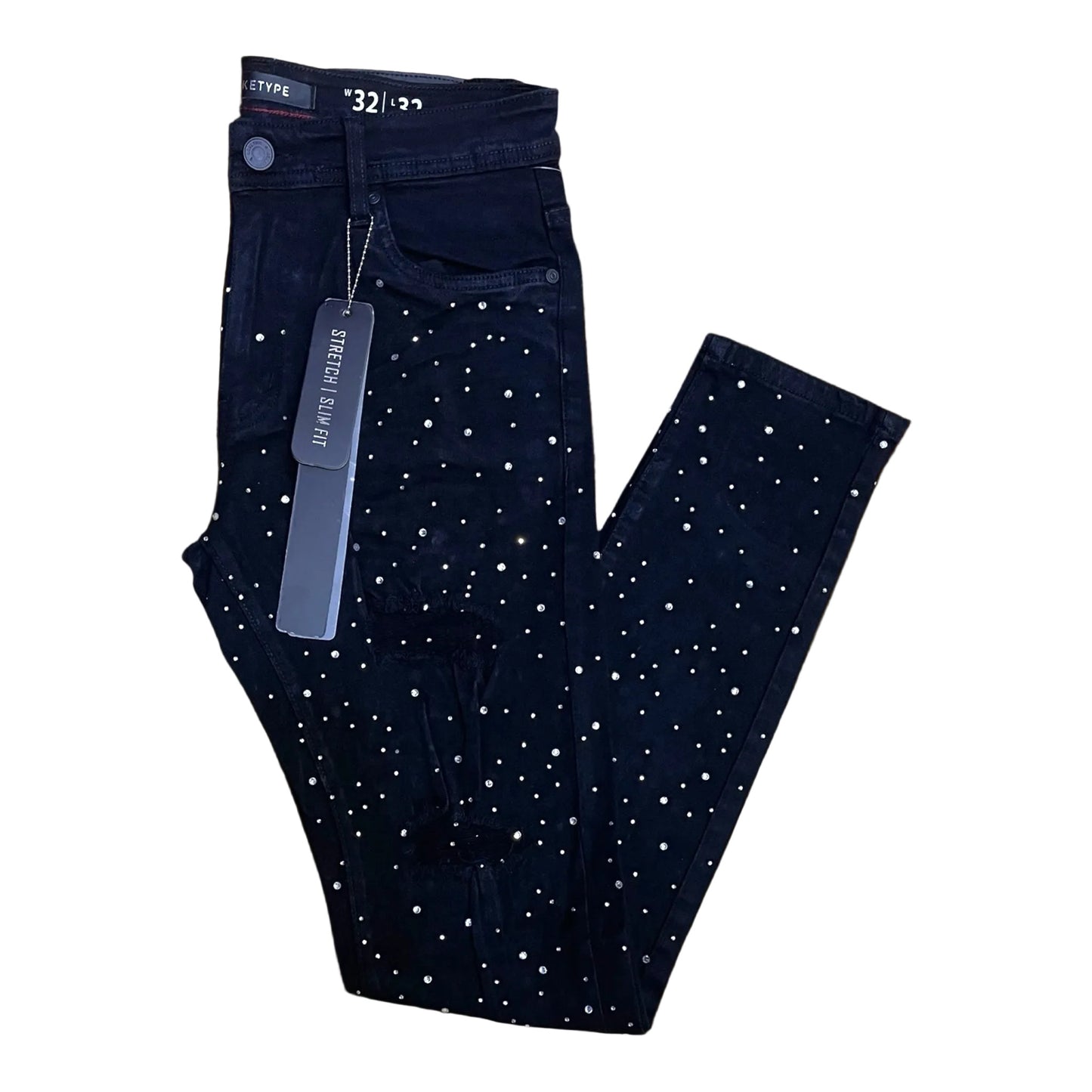 P547 - Rip & Repair All Over Rhinestone Slim-Fit Stretch Jeans