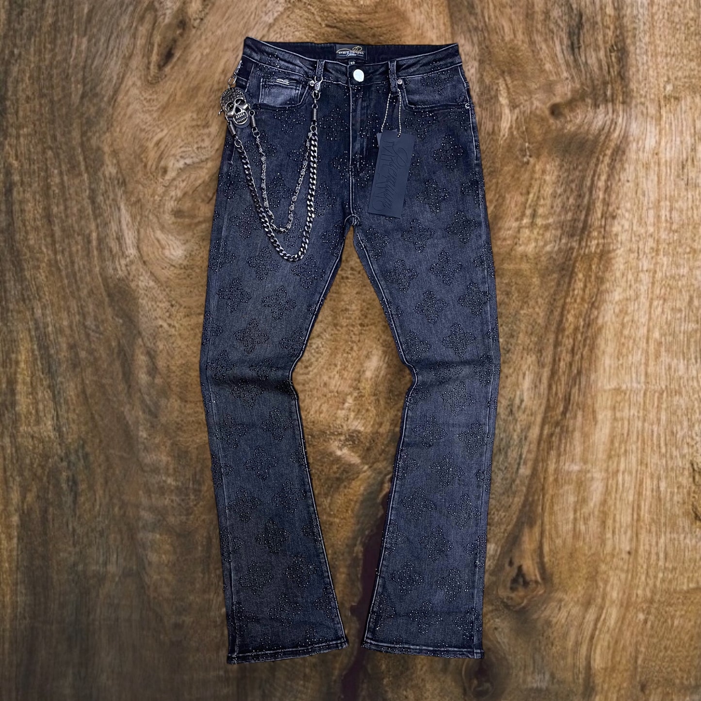 PMJ27F25-100 - Snow Ball F&B Rhinestone Stacked Flare Jeans
