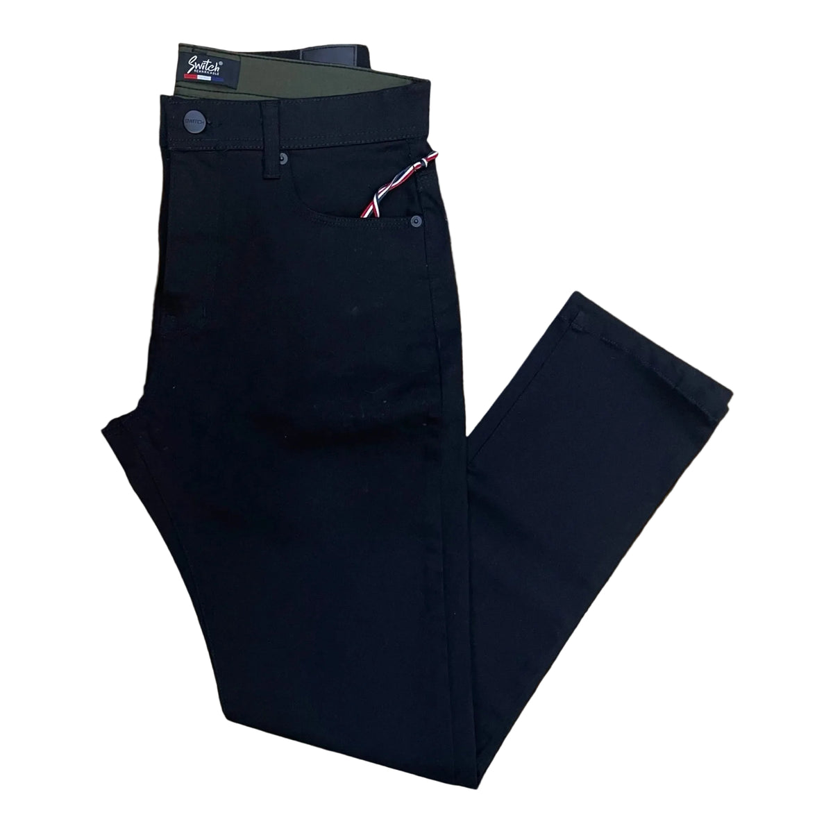 Switch men's black slim-fit span twill stretch casual pants.