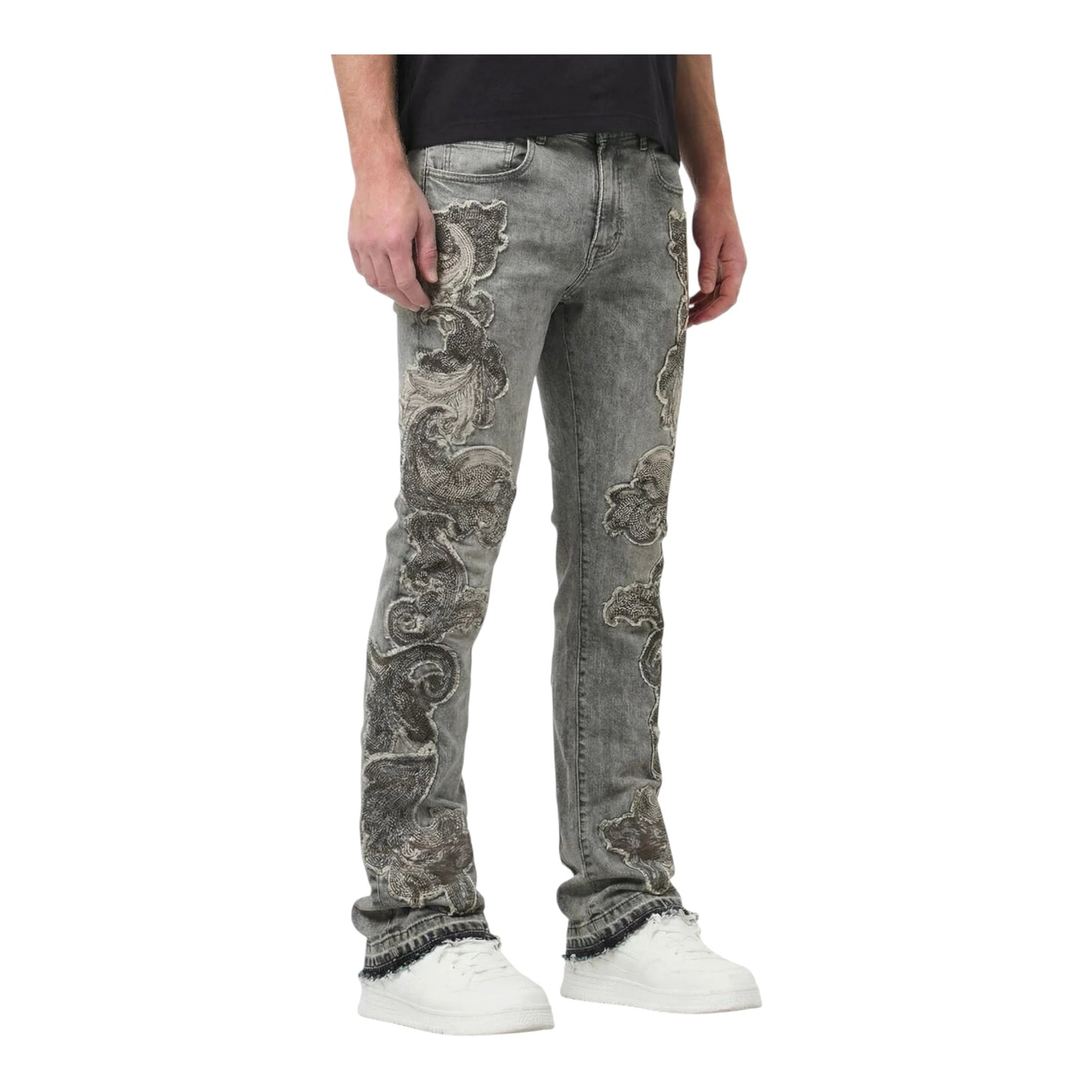 M8558D - Raw Baroque Panels with Rhinestones Stacked Flare Jeans