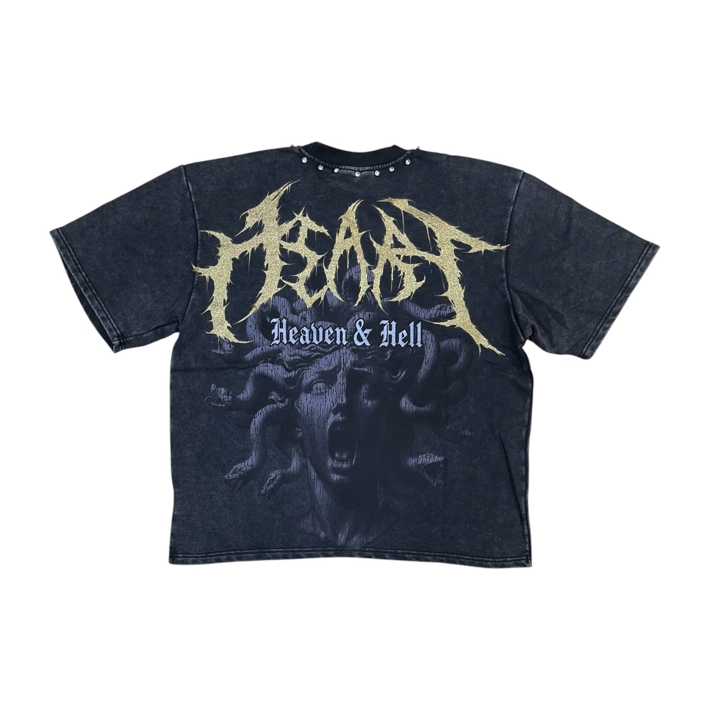 WH-610-11131 - Divine Medusa with Studs Cropped Graphic T-Shirt
