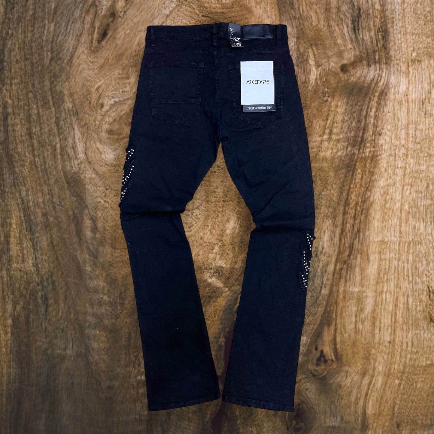 P543 - Dark Shdw with Studs Stretchable Stacked Flared Jeans