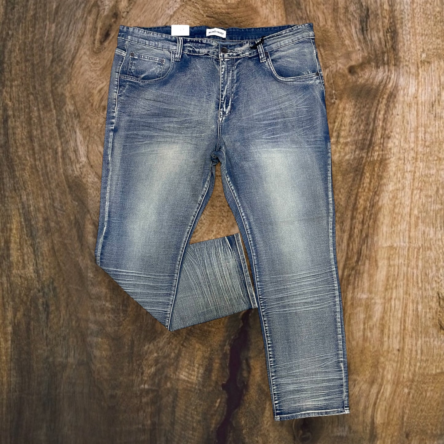 BTP24082X - Big Men's Washed Clean Look Denim Slim-Fit Stretch Jeans