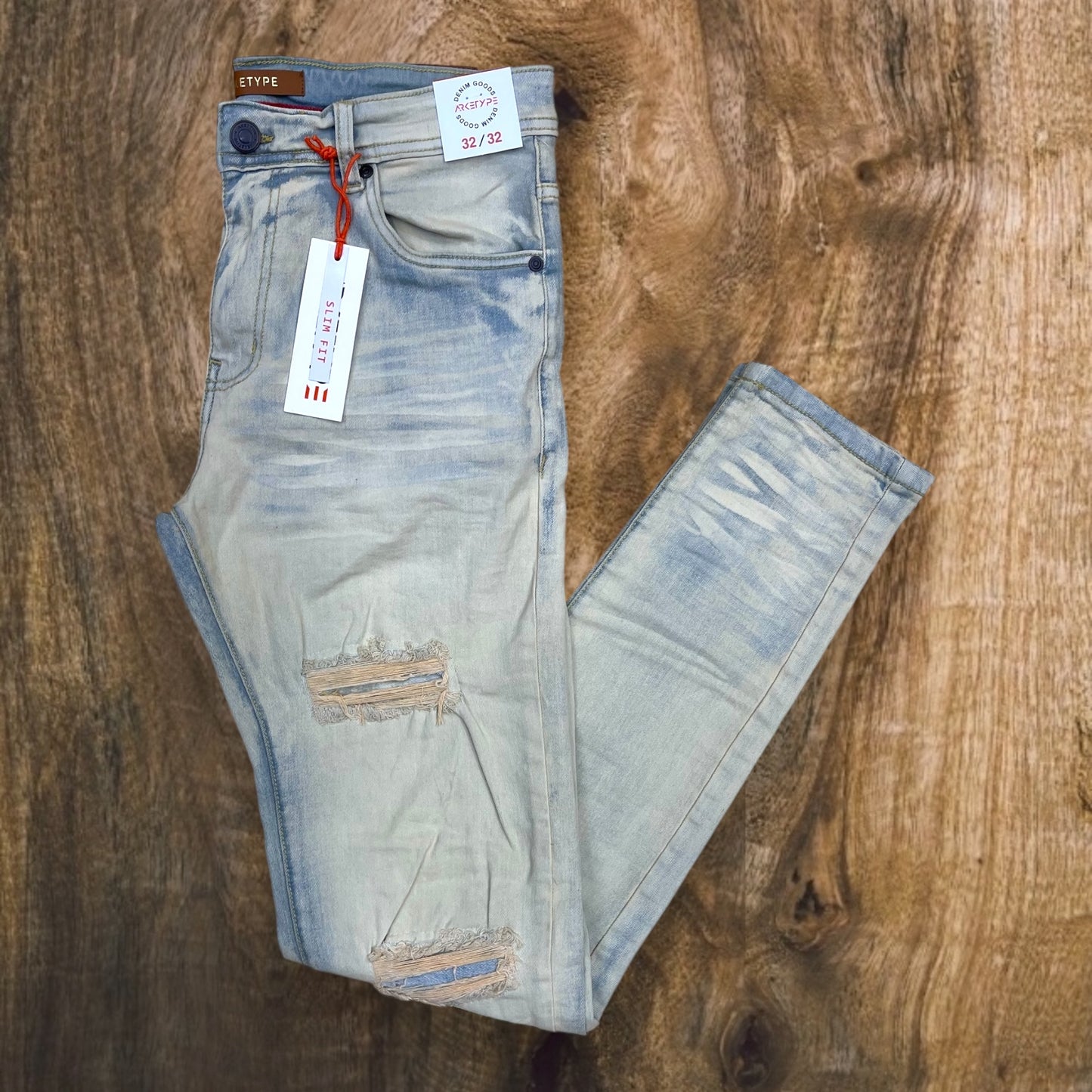 P540 - Double Whisker Rip n Repair Slim-Fit Stretch Jeans