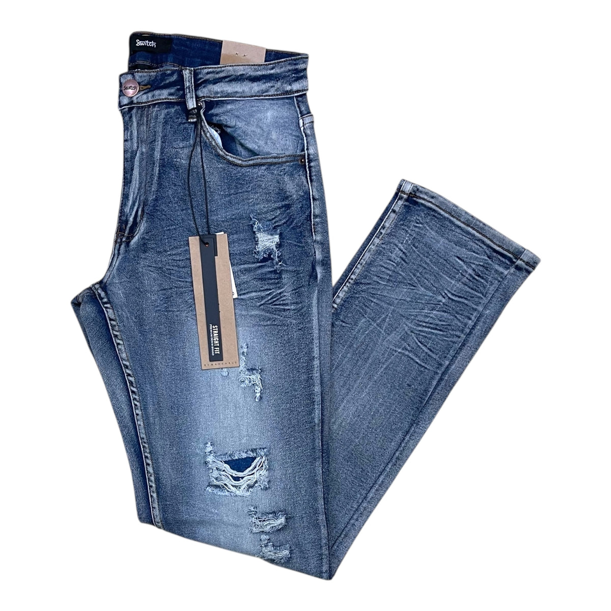 SF4640 - Basic Rip & Repair Denim Straight-Fit Stretch Jeans