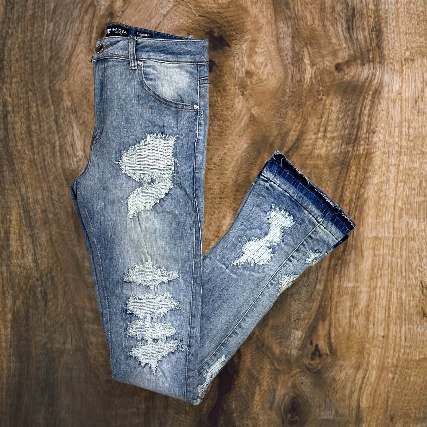 M8199D - Men's Bleach Wash Stacked Flare Jeans