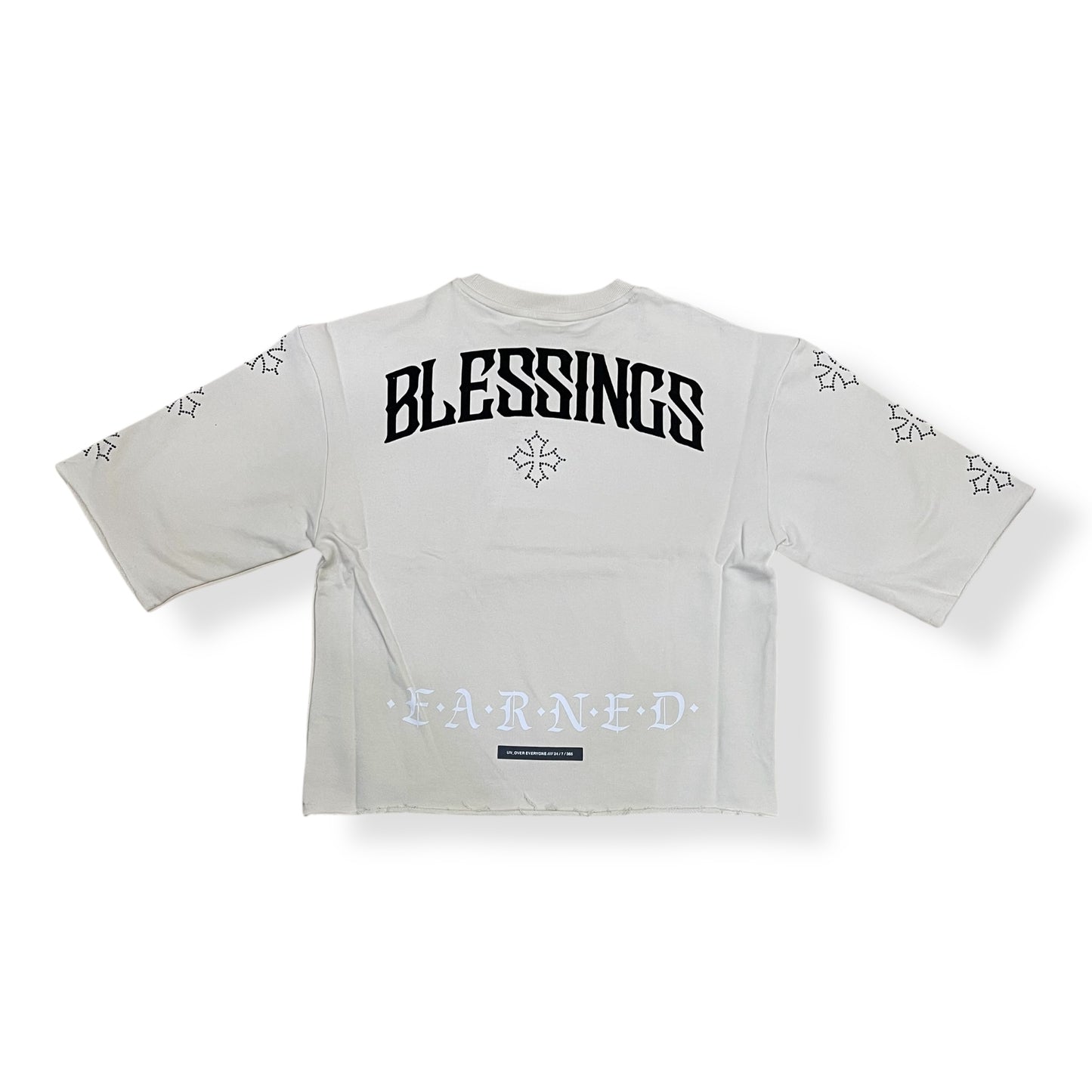 HF5503 - BLESSINGS EARNED 3/4 Sleeve Cropped Top Graphic T-Shirt