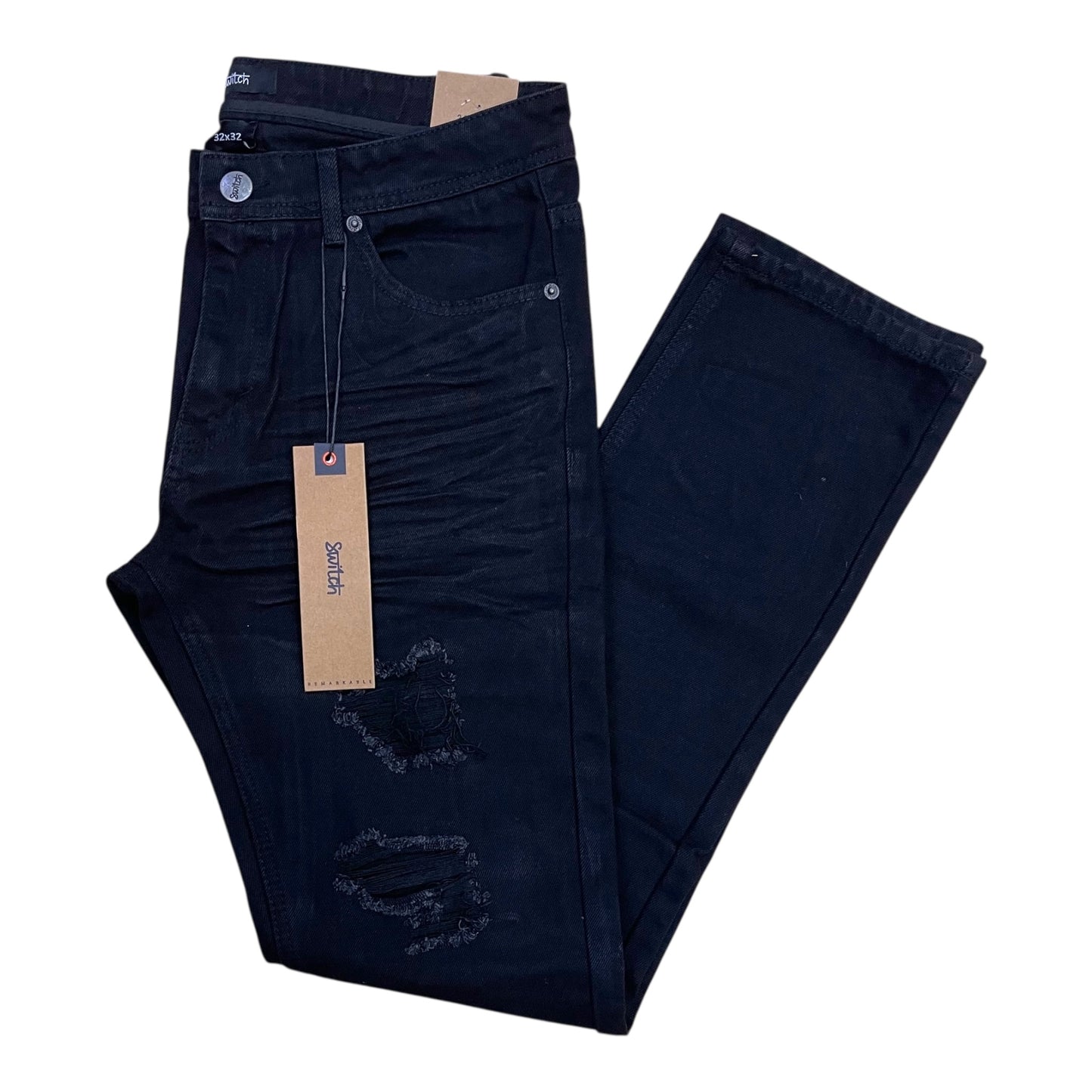 SF4600 - Damage Rip & Repair Denim Slim Straight-Fit Non-Stretch Jeans