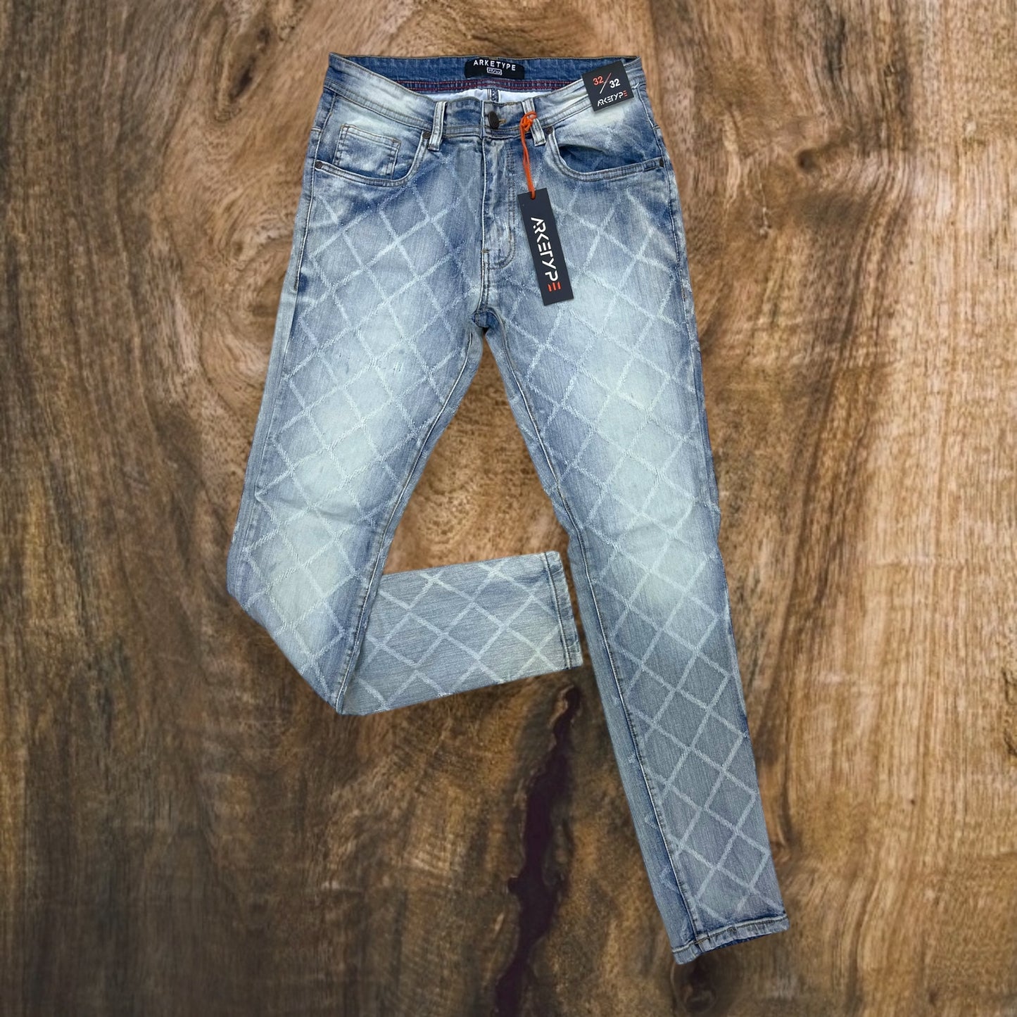 P428 - Diamond Pattern Slim-Fit Stretch Jeans