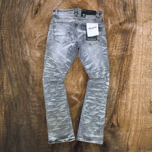 P545 - Tribal Flock with Studs Stretchable Stacked Flared Jeans