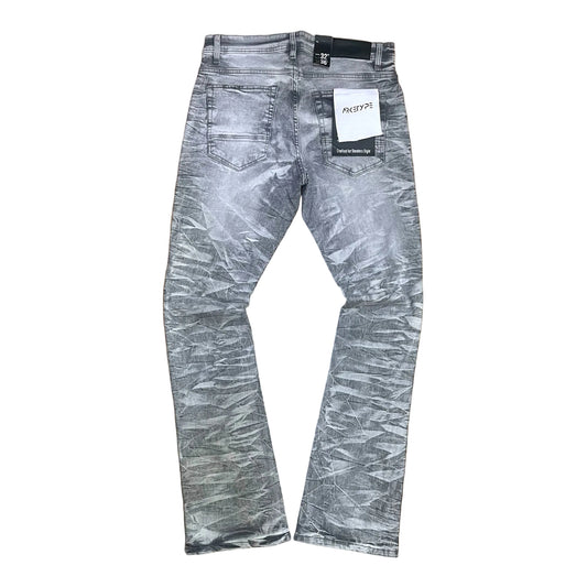 P545 - Tribal Flock with Studs Stretchable Stacked Flared Jeans