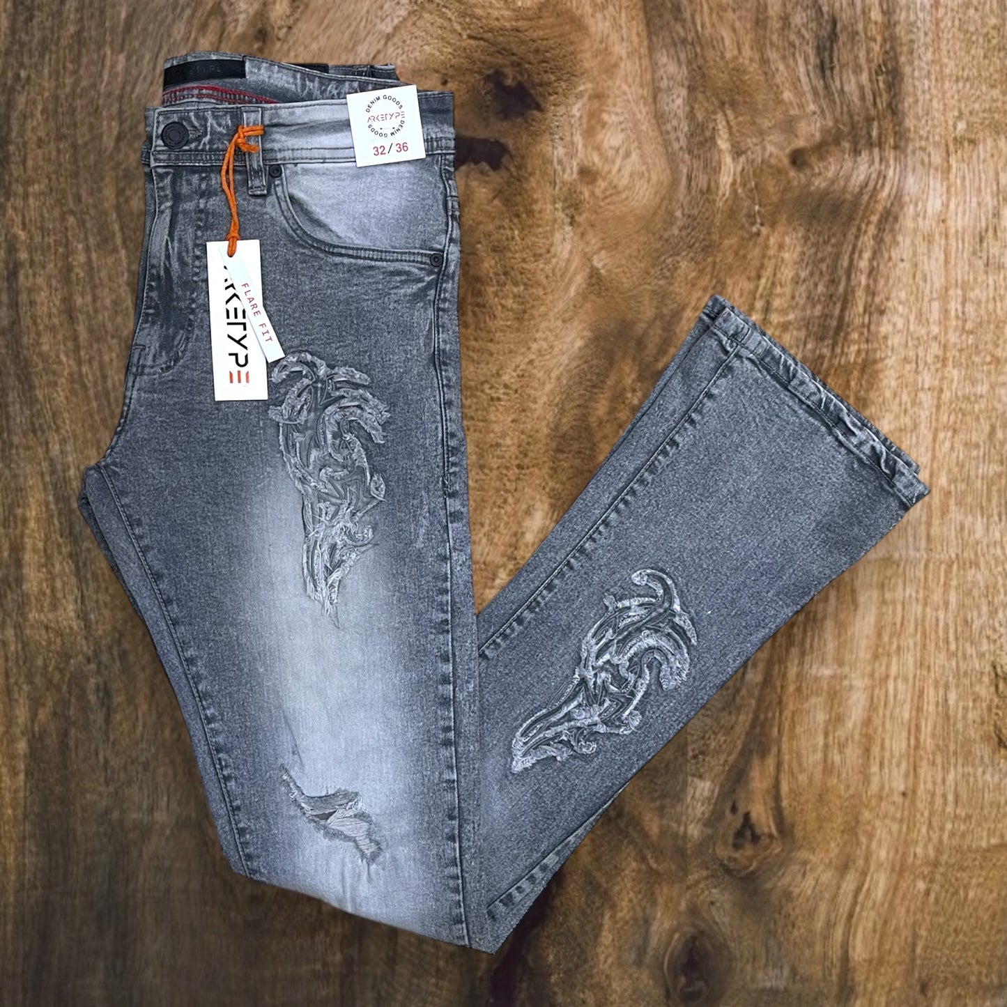 P524 - Premium Tribal Stacked Flare Jeans