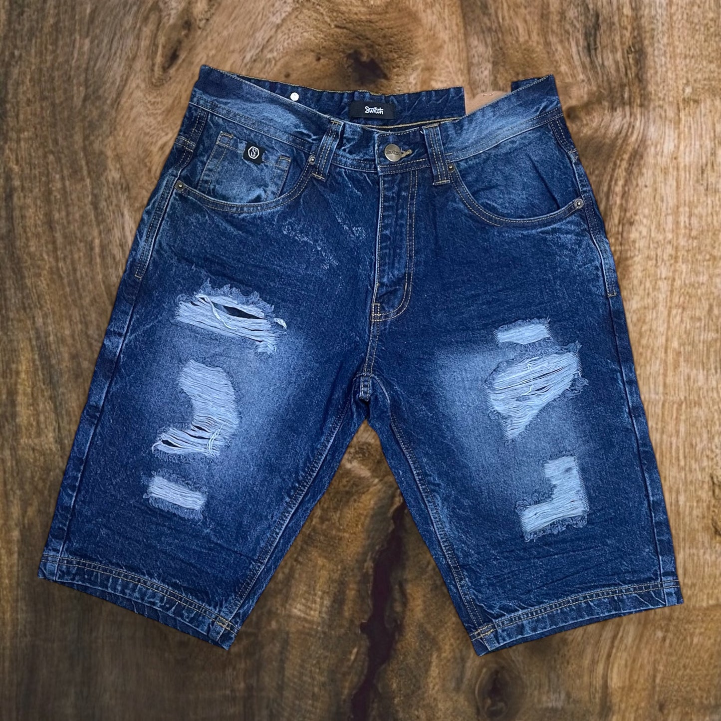 SS5700 - Premium Distressed Rip & Repair Non-Stretch Denim Shorts