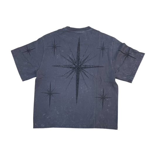 WH-KT26S426 - Starry Smoke Premium Rhinestone Boxy Graphic T-Shirt