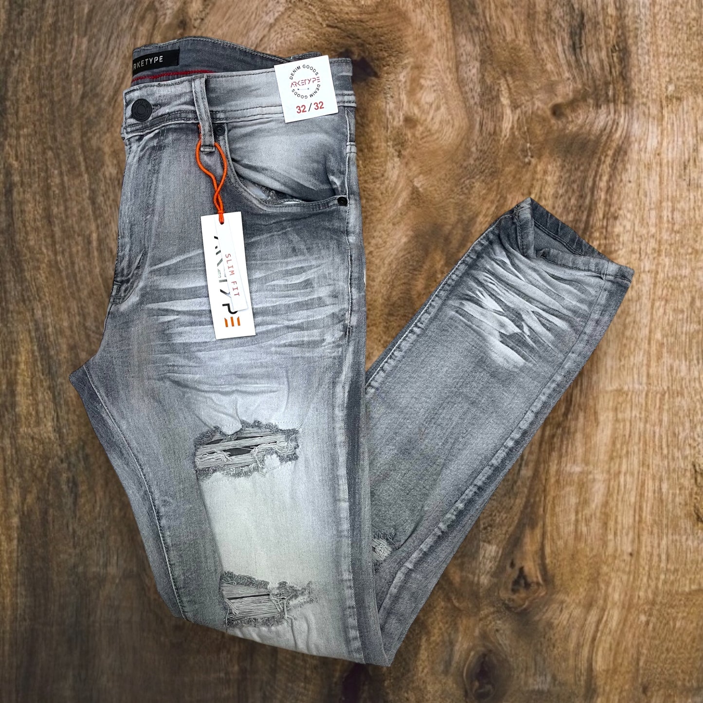 P540 - Double Whisker Rip n Repair Slim-Fit Stretch Jeans