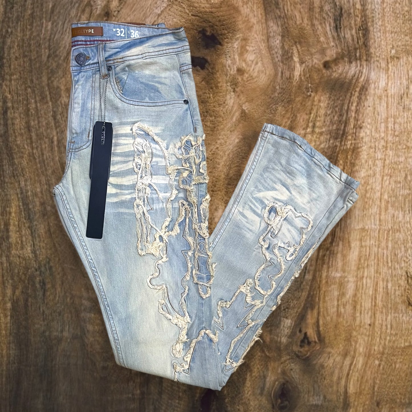 P541 - WWW Heavy Frayed Stretchable Stacked Flared Jeans