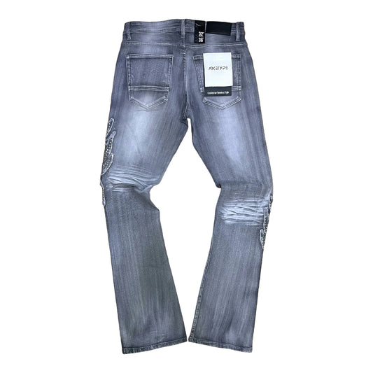 P543 - Dark Shdw with Studs Stretchable Stacked Flared Jeans