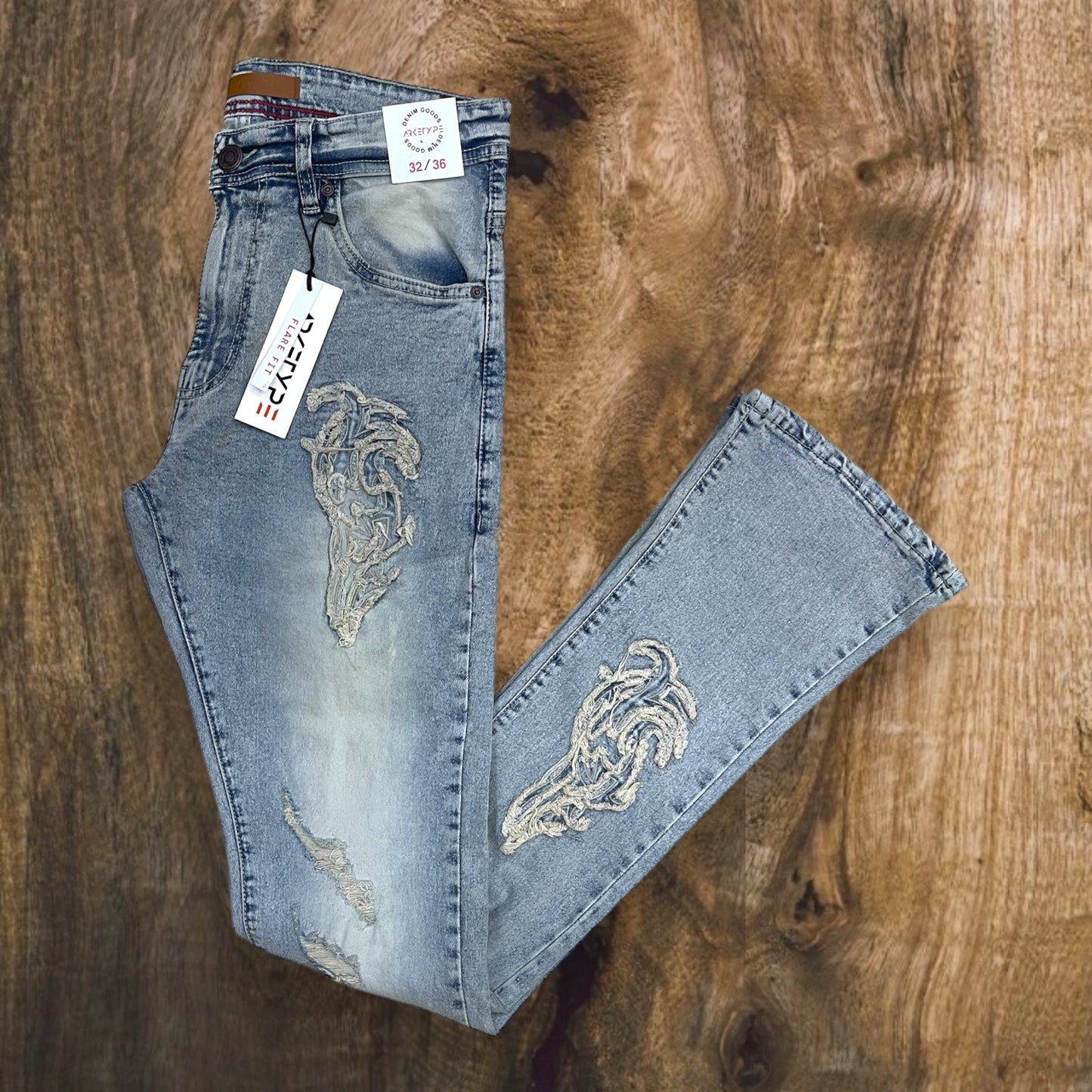 P524 - Premium Tribal Stacked Flare Jeans