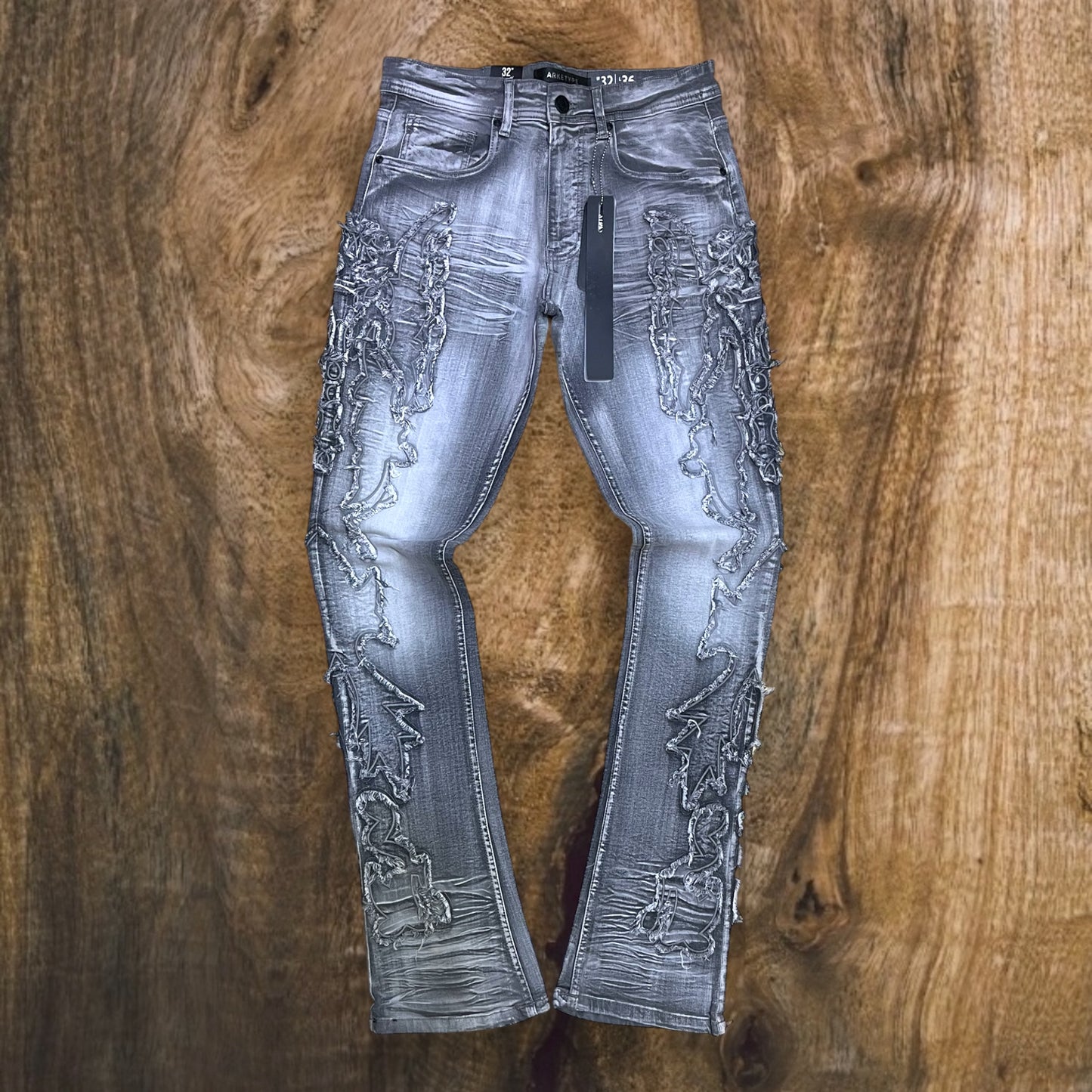 P541 - WWW Heavy Frayed Stretchable Stacked Flared Jeans