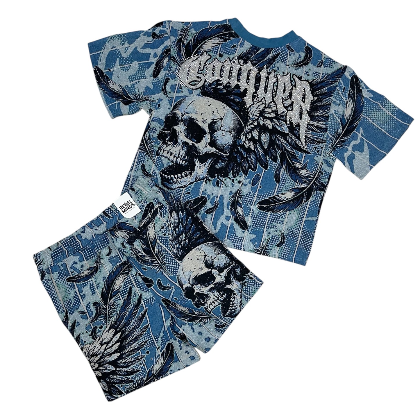 WH-610-12703 - Conquer Rhinestone Tapestry Shirt, Shorts SET