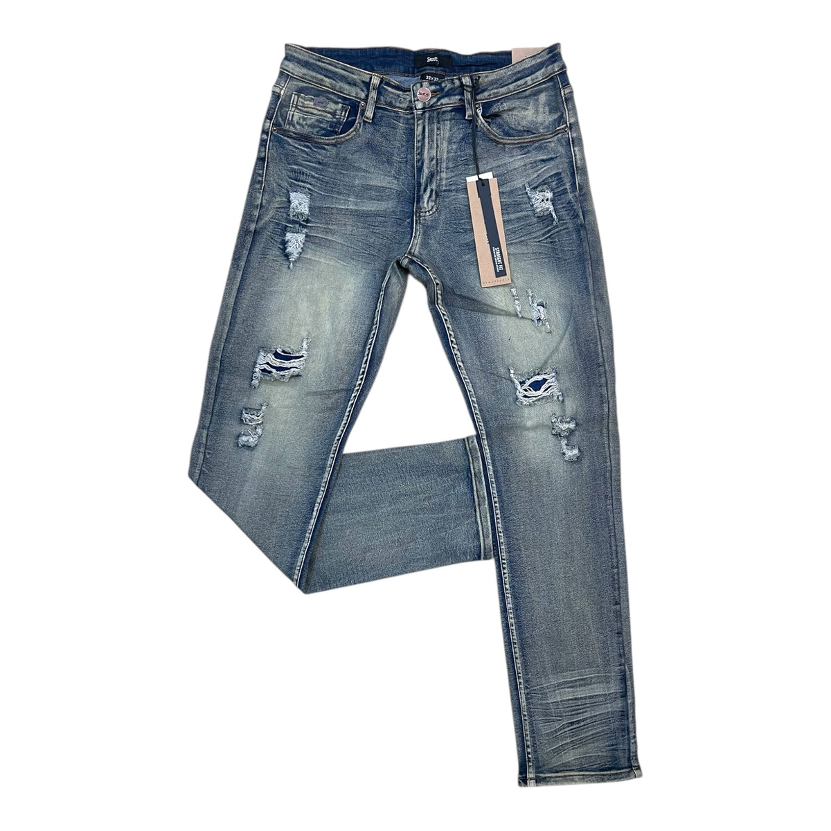 SF4640 - Basic Rip & Repair Denim Straight-Fit Stretch Jeans